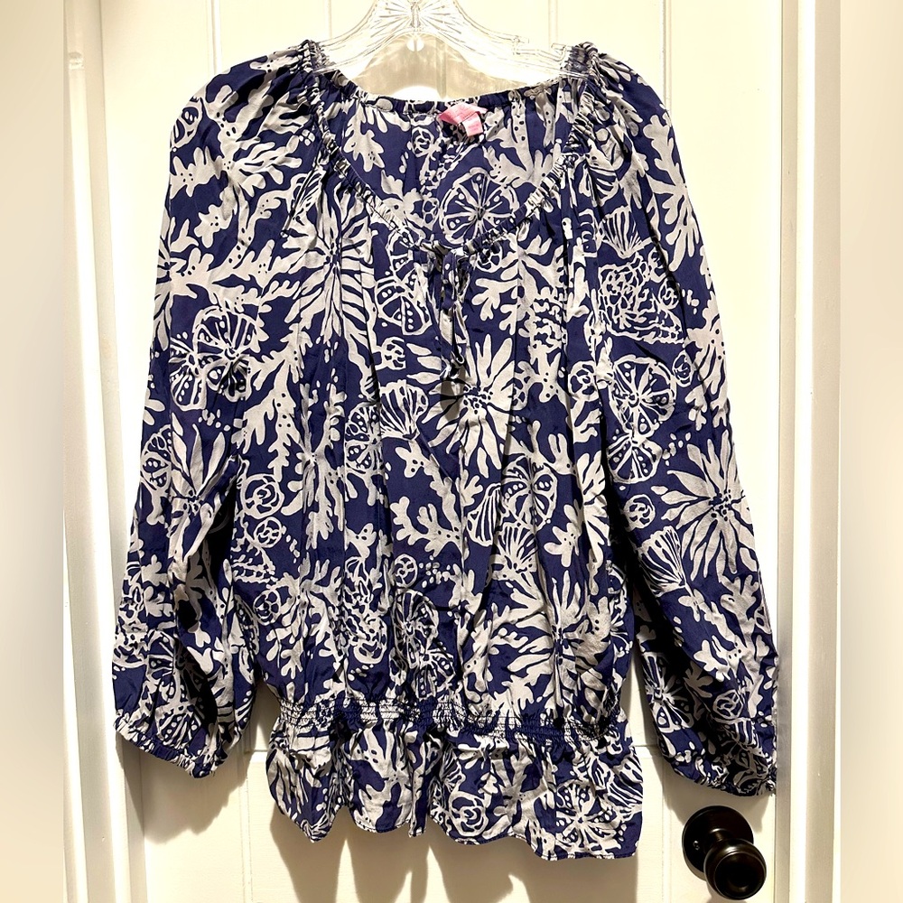 Lilly Pulitzer Blouse Top Size XL 100% Silk Lightweight Flowy
